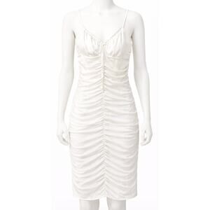 HM Babydoll Ruched Dress M White Bodycon Coquette Club Y2K Romantic Ethereal
